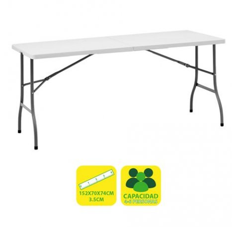 Sungarden Mesa de Resina Plegable 152x70x74cm 3.5cm - Color Blanco