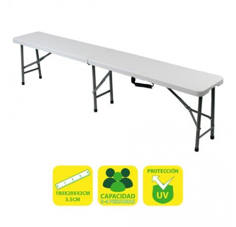 Sungarden Banco de Resina Plegable 180x29x43cm 3.5cm - Color Blanco