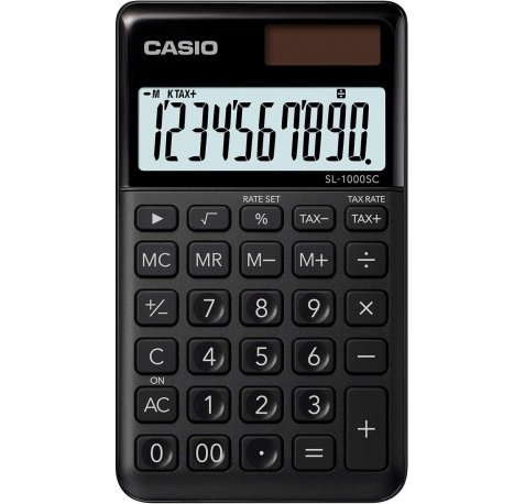 Casio SL-1000SC Calculadora de Bolsillo - Pantalla Extragrande de 10 Digitos - Alimentacion Solar y Pilas - Color Negro
