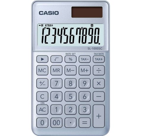 Casio SL-1000SC Calculadora de Bolsillo - Pantalla Extragrande de 10 Digitos - Alimentacion Solar y Pilas - Color Azul