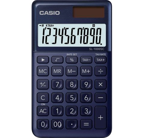 Casio SL-1000SC Calculadora de Bolsillo - Pantalla Extragrande de 10 Digitos - Alimentacion Solar y Pilas - Color Azul Oscuro