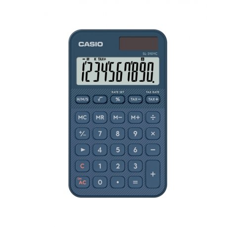 Casio SL-310YC Calculadora de Bolsillo con Pantalla LCD de 10 Digitos - Calculo de Impuestos - Alimentacion Solar y Pilas - Compacta y Ligera - Color Azul Navy