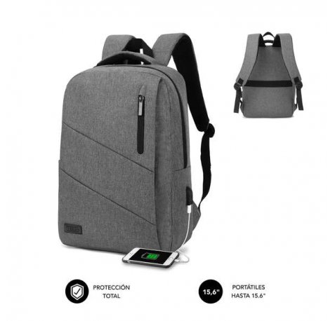Subblim Mochila City - para Portatiles de hasta 15,6" - Resistente al Agua - Diseño Actual y Practico - Correas Ajustables - Color Gris