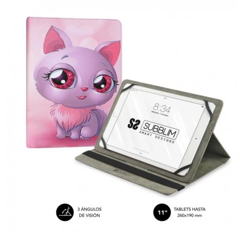 Subblim Funda Tablet Universal Trendy 9,6" a 11" - Posicion Stand con 2 Angulos de Vision - Soporte Antideslizante - Color Cat