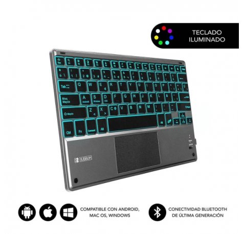 Subblim Teclado Retroiluminado Ultrafino SMART BT - TouchPad - IluminaciÃ³n Hasta 7 Colores Ajustables - Bluetooth 3.0 - Autonomia 30 dias - Color Negro