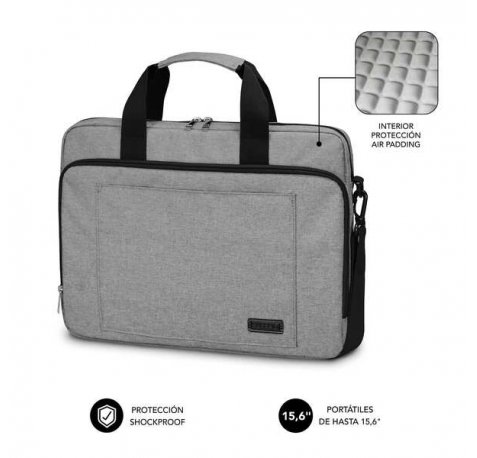 Subblim Maletin para Ordenador Portatil - Diseño Elegante para Portatiles de hasta 15,6" - Sistema de Proteccion Air Padding - Doble Cremallera - Compartimentos Separados - Gran Capacidad de Almacenamiento - Color Gris