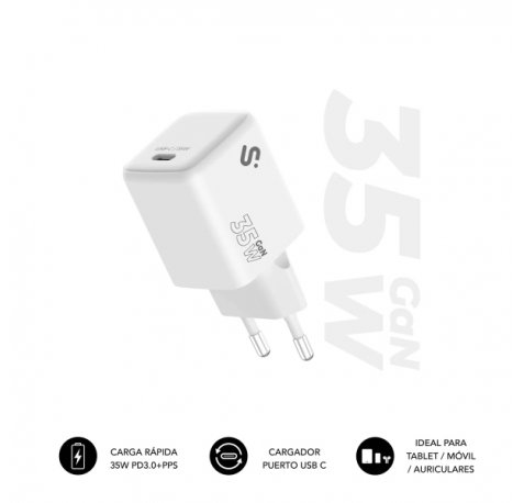 Subblim Cargador de Pared GaN 35W - USB-C -  Carga rÃ¡pida - Color Blanco