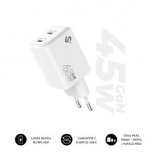 Subblim Cargador de Pared GaN 45W - 2xUSB-C -  Carga Ultra rÃ¡pida - Color Blanco