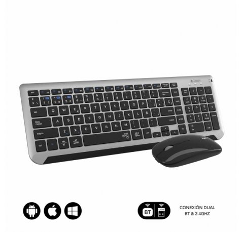 Subblim Combo Dual Prestige - Teclado y Raton Inalambricos - Bluetooth y 2.4G - Funcionamiento Silencioso - Color Gris Negro