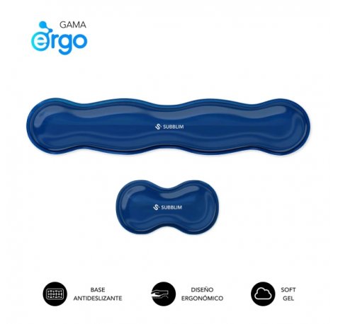 Subblim Pack Ergo Crystal Flex ReposamuÃ±ecas para Teclado y Raton - Gel Refrigerante Autoajustable - DiseÃ±o Ondulado Ergonomico - Base Antideslizante - Color Azul