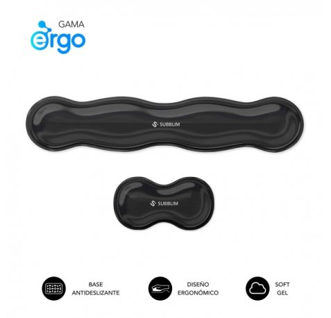 Subblim Pack Ergo Crystal Flex ReposamuÃ±ecas para Teclado y Raton - Gel Refrigerante Autoajustable - DiseÃ±o Ondulado Ergonomico - Base Antideslizante - Color Negro