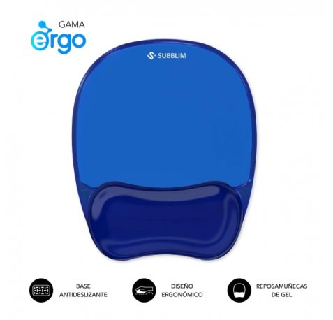 Subblim Ergo Crystal Flex Alfombrilla Ergonomica para Raton - Gel Refrigerante Autoajustable - DiseÃ±o Ondulado Ergonomico - Base Antideslizante - Color Azul