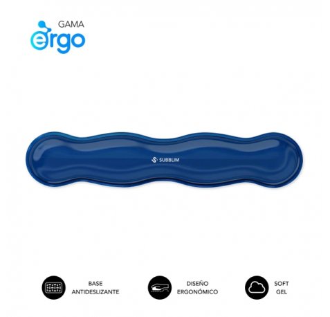 Subblim Ergo Crystal Flex ReposamuÃ±ecas para Teclado - Gel Refrigerante Autoajustable - DiseÃ±o Ondulado Ergonomico - Base Antideslizante - Color Azul