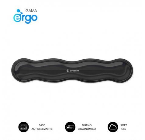 Subblim Ergo Crystal Flex ReposamuÃ±ecas para Teclado - Gel Refrigerante Autoajustable - DiseÃ±o Ondulado Ergonomico - Base Antideslizante - Color Negro