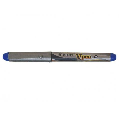 Pilot Pluma Estilografica V-Pen Silver - Desechable - Tinta Liquida - Punta de Acero - Trazo de 0.5mm - Color Azul
