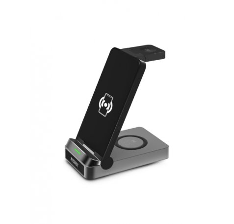 Urban Factory Powee Pro Cargador Inalambrico 3 en 1 con Funcion Soporte 22.5W - Smartphone / Smartwatch / Auriculares - Color Negro