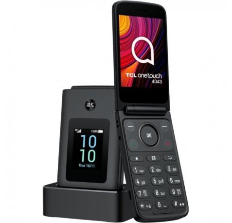 TCL One Touch 4043 Telefono Movil Pantalla Principal 3.2", Secundaria 1.77" Bluetooth 5.0 - Camara 2MP - Base de Carga - Color Gris Oscuro