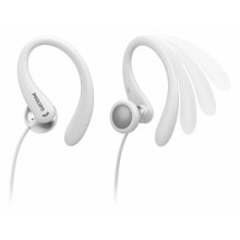 Philips Auriculares Intraurales Deportivos - Cable de 1.2m - Jack 3.5mm - IPX2 - Microfono Integrado - Gancho de Oreja - Altavoz 15mm - Boton Multifuncion - Color Blanco