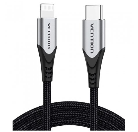 Vention Cable Lightning a USB-C - Potencia hasta 27W - Longitud 1.5m - Transferencias hasta 480Mbps - Proteccion Multicapa - Certificacion MFI - Color Gris