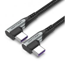 Vention Cable USB-C 2.0 a USB-C 2.0 5A 100W - 0.5m - Trenzado - Acodado en los Dos Extemos - Color Gris