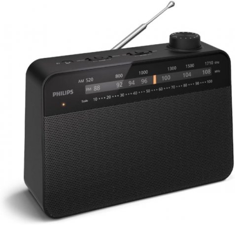 Philips TAR2509 Radio Portatil FM/AM - Altavoz 3.5â? de Sonido Claro - Alimentacion por Pilas D o CA - Control de Tono - Sintonizacion Analogica con Indicador LED - Puerto Auriculares 3.5mm