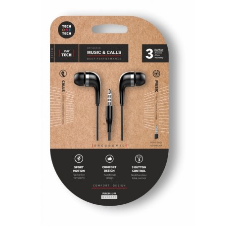 TechOneTech Soft EearTech Auriculares Intraurales - Microfono Integrado - Mini Jack 3.5mm - Cable de 1.20m - Negro