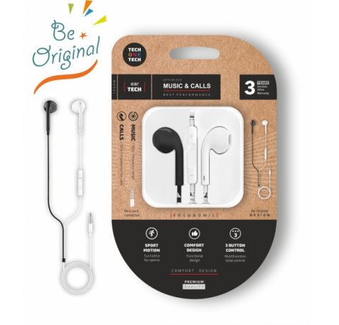 TechOneTech EearTech Auriculares Intraurales - Microfono Integrado - Mini Jack 3.5mm - Cable de 1.20m - Blanco