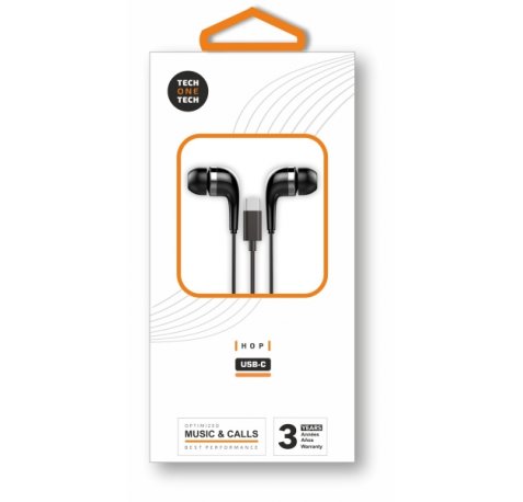 TechOneTech ear Tech Hop Auriculares Intraurales USB-C - Microfono Integrado - Cable de 1.20m - Negro