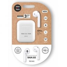 TechOneTech SIUX.02 Auriculares Inalambricos Bluetooth TWS - Hasta 20h de Reproduccion - IPX5 - Color Blanco