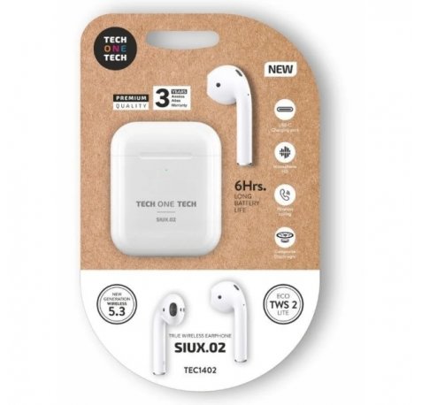 TechOneTech SIUX.02 Auriculares Inalambricos Bluetooth TWS - Hasta 20h de Reproduccion - IPX5 - Color Blanco