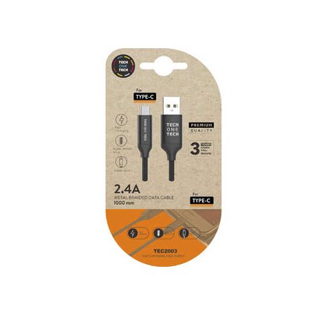 TechOneTech Cable USB-A Macho a USB-C Macho 1m - Recubierto de Nylon Trenzado