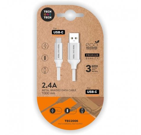 TechOneTech Cable USB-A Macho a USB-C Macho - Recubierto de Nylon Trenzado - Longitud 1m