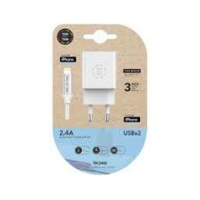 TechOneTech Cargador Doble de Pared + Cable USB-A a Lightning 1m - Recubierto de Nylon Trenzado