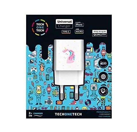 TechOneTech Unicornio Dream Cargador Doble de Pared USB-A - Alto Rendimiento
