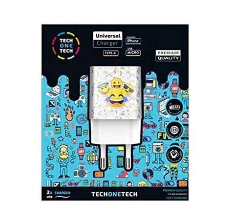 TechOneTech Emojitech Smile Cargador Doble de Pared USB-A - Alto Rendimiento