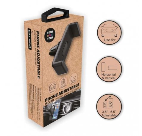 TechOneTech Soporte de Coche para Smartphones de 3.5" hasta 6.5" - Mecanismo de Pinza - Posicion Horizontal y Vertical - Fijacion a Salida de Ventilacion