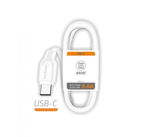 TechOneTech Cable BASIK USB-A Macho a USB-C Macho 1m - Recubierto Nylon Trenzado Blanco