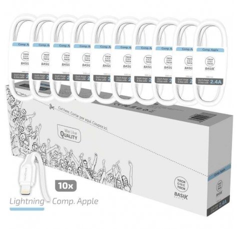 TechOneTech Basik Pack de 10 Cables USB Macho - Lightning Macho - Longitud 1m