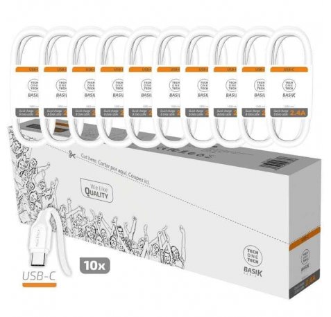 TechOneTech Basik Pack de 10 Cables USB-A Macho - USB-C Macho - Longitud 1m