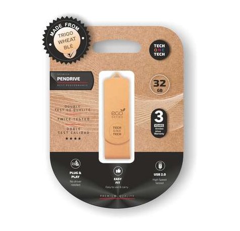 TechOneTech ecoTech Memoria USB 2.0 32GB (Pendrive) - Fabricado con Paja de Trigo