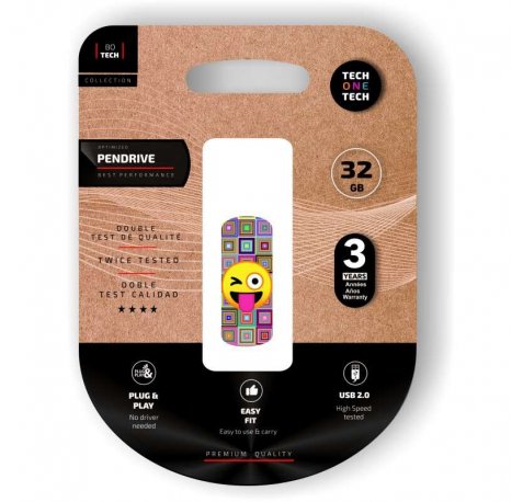 TechOneTech Clip Tech Emoji Guiño Memoria USB 2.0 32GB (Pendrive)