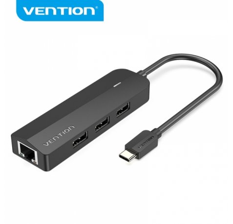 Vention HUB 5 en 1 USB-C a 3xUSB2.0/RJ45/Micro B Powered - 0.15m - Color Negro