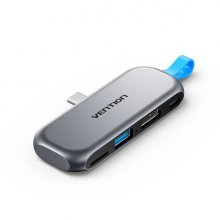 Vention Estacion de Docking - Acoplamiento sin Cables con USB-C Macho - Power Delivery 100W - HDMI 4K - USB-C - USB-A - Tarjeta TF - Color Gris