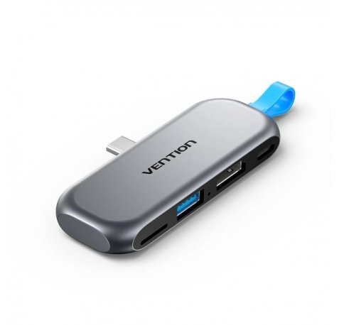 Vention Estacion de Docking - Acoplamiento sin Cables con USB-C Macho - Power Delivery 100W - HDMI 4K - USB-C - USB-A - Tarjeta TF - Color Gris