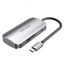 Vention HUB 6 en 1 USB-C a 3xUSB3.0/Lector Tarjetas SD/MicroSD/PD100W - 0.15m - Color Gris