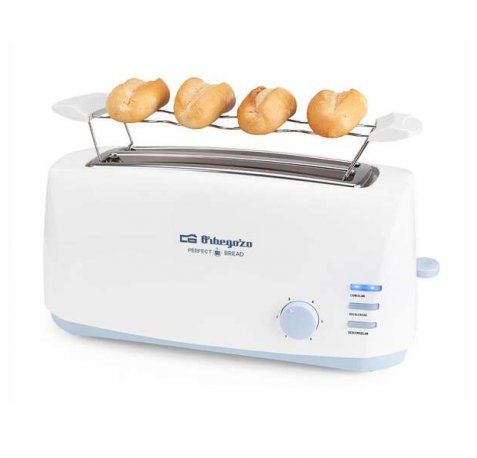 Orbegozo TO 4500 Tostadora Doble Ranura Larga - Desconexion Automatica - Potencia 1400W - 6 Niveles de Tostado - Funcion Descongelacion y Recalentamiento - Calienta Panecillos - Luces LED de Control