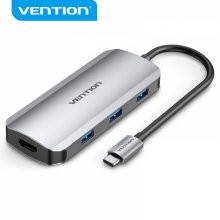 Vention Docking Station 6 en 1 USB-C a HDMI 4K/3xUSB3.0/USB-C Gen1/PD100W - 0.15m - Color Gris