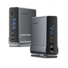 Vention Docking Station 15 en 1 USB-C a DisplayPort/2xHDMI/USB-C 3.2 Gen2/USB-C 3.2 Gen1/2xUSB 3.2 Gen2/USB3.0/2xUSB2.0/RJ45/SD/TF/3.5mm TRRS/PD 100W - Color Gris