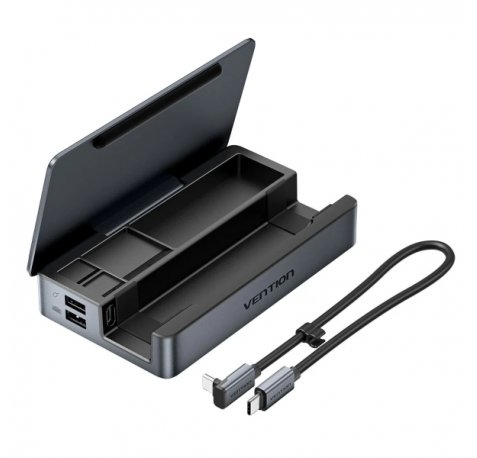 Vention Estacion de Docking 9 en 1 - Soporte Multidispositivo - Multiples Compartimentos - Ethernet RJ45 - Incluye Cable - HDMI 4K - 3xUSB-C - 3xUSB-A - Tarjeta TF - SD - Power Delivery - Color Gris