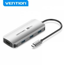 Vention Docking Station 5 en 1 USB-C a HDMI/3xUSB3.0/PD - 0.15m - Aluminio Gris